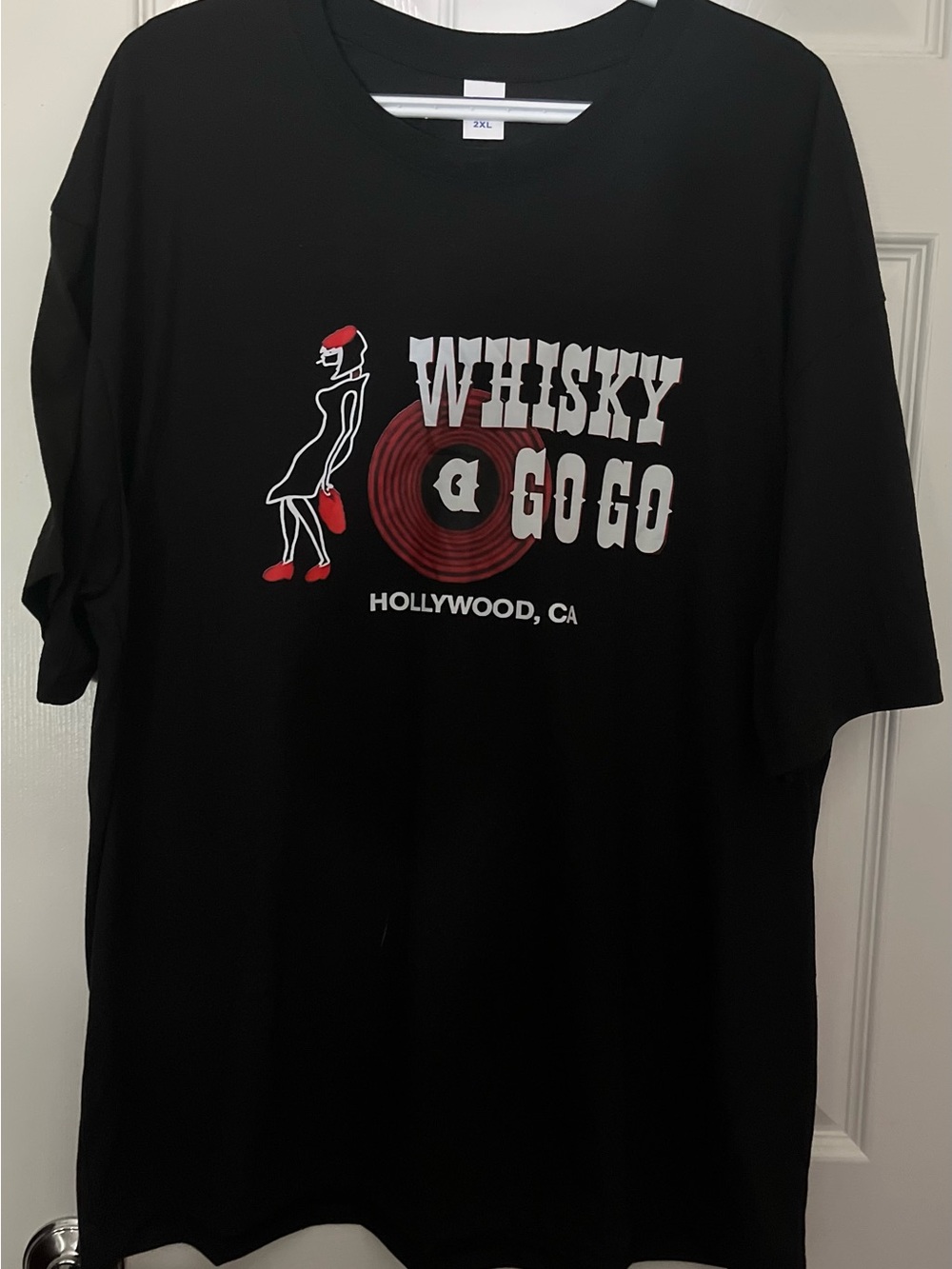Gildan Black Whisky A Go Go Hollywood Graphic Tee with Red Accents